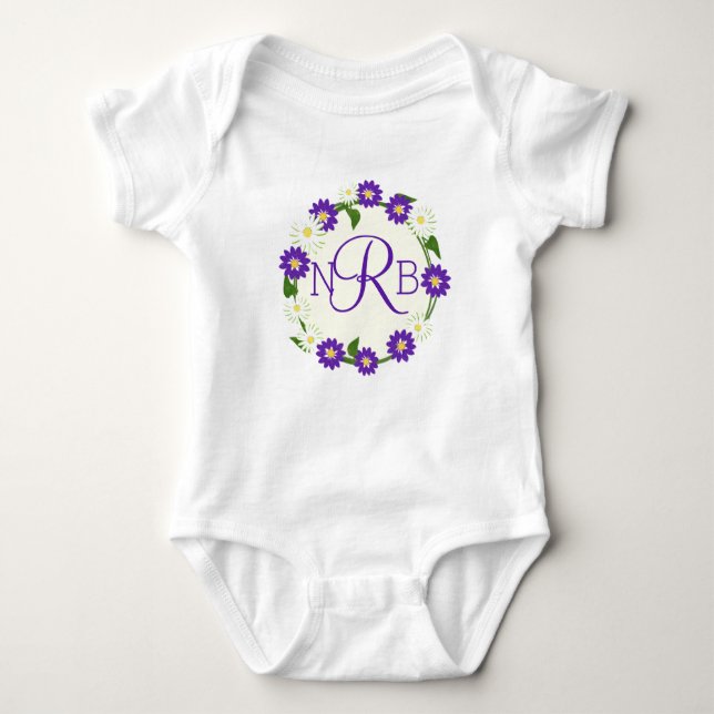 Body Para Bebê Flor Wreath Monograma Roxo (Frente)