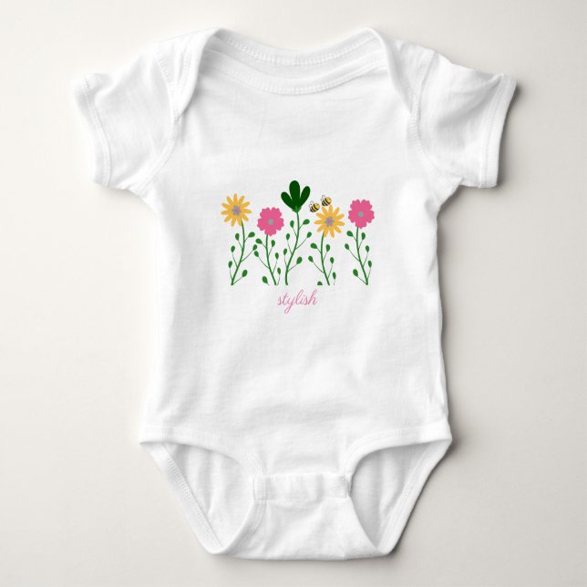 Body Para Bebê Floral de primavera e Verão Personaliza Meninas (Frente)