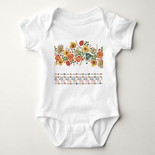 Body Para Bebê Floral Estilizado: Design sem água. (Frente)