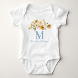 Body Para Bebê Floral Initial Baby Bodysuit | Blue Monogram Name