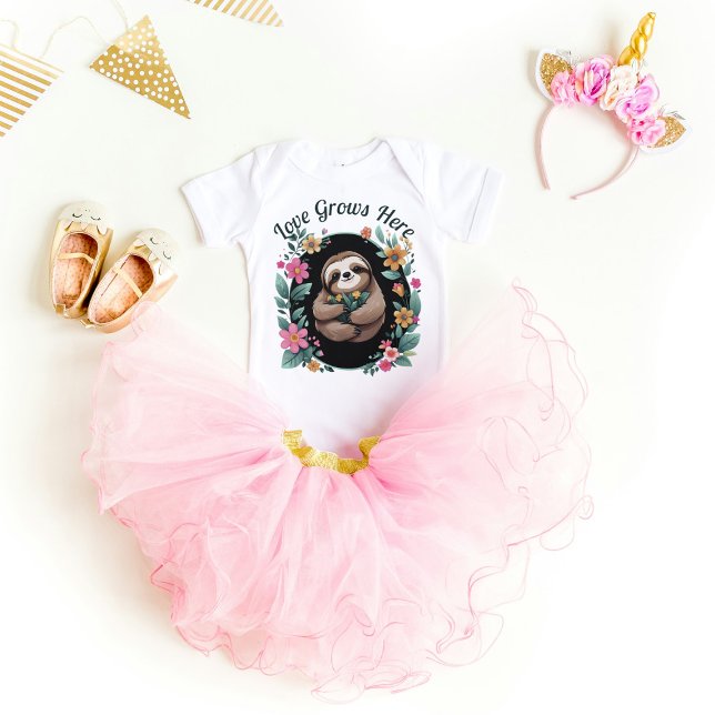 Body Para Bebê Floral Sloth Love Cresce Aqui (Criador carregado)