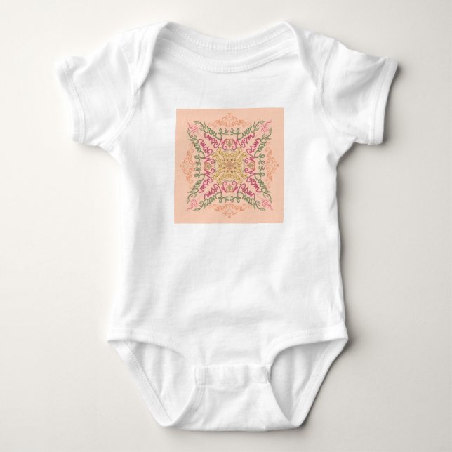 Body Para Bebê Floral Soft pêssego caleidoscópico Script Melhor M (Frente)