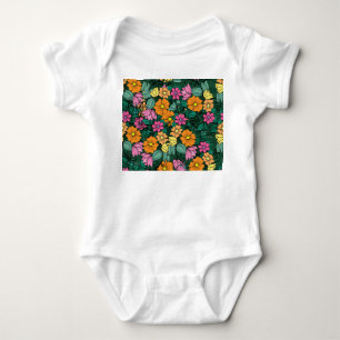 Body Para Bebê Floral Vibrante: Vintagem de Fundo Verde.