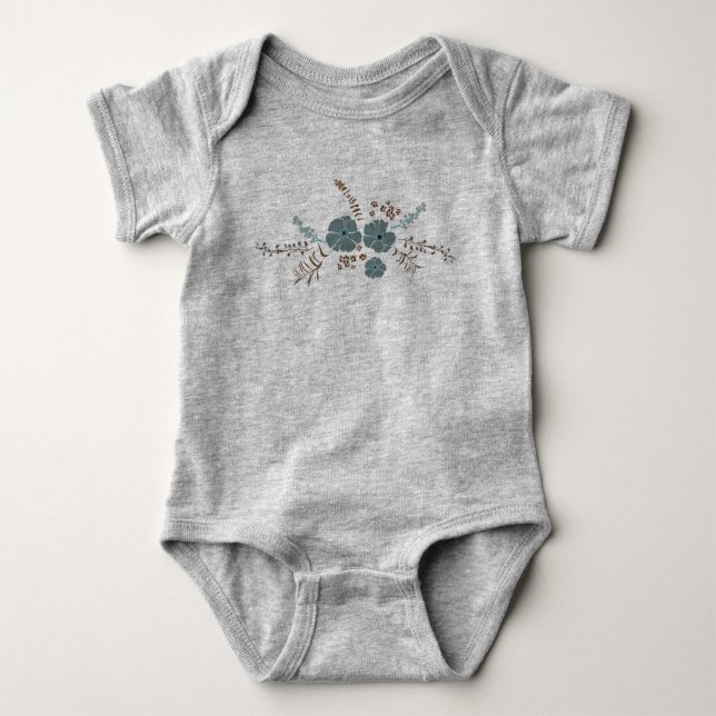 Body Para Bebê Flores Azul Turquesa Rosa Cinza Caprichosas (Frente)