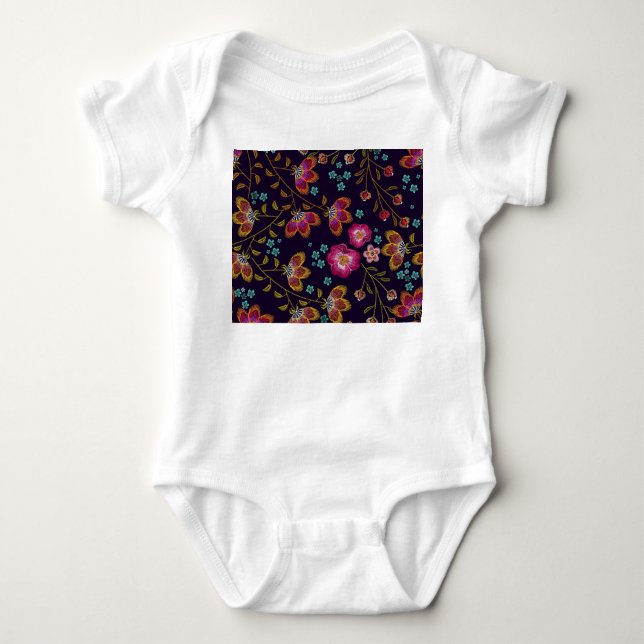 Body Para Bebê Flores bordadas: padrão sem costura de moda (Frente)