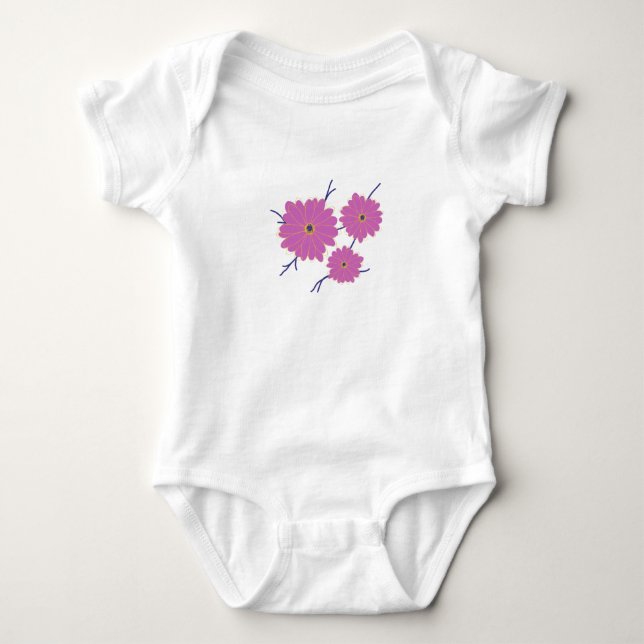 Body Para Bebê Flores Cor-de-Rosa (Frente)