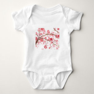 Body Para Bebê Flores cor-de-rosa de cerejeira floral Feminino Sa
