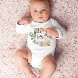 Body Para Bebê Flores Cor-de-Rosa em Aquarela Moderna & Olá & Nom