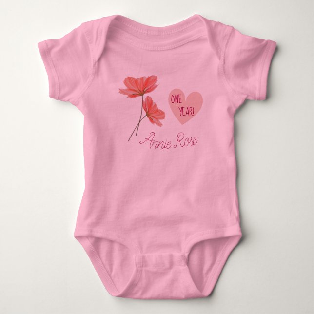 Body Para Bebê Flores Cute e Girly Personalizáveis 1 Ano de Anive (Frente)