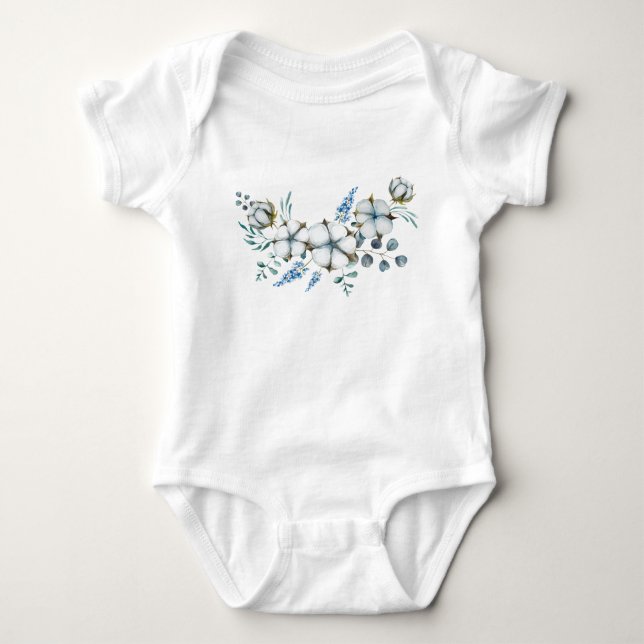 Body Para Bebê Flores de Algodão Aquarela e Eucalipto (Frente)