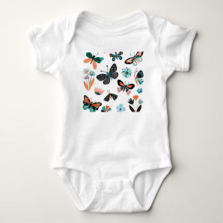 Body Para Bebê Flores de Borboletas: Coleção Desenhada Mão