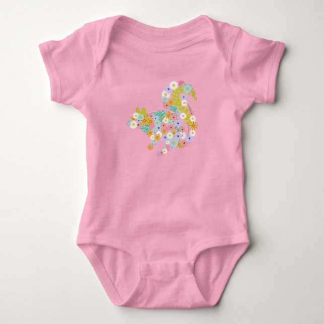 Body Para Bebê Flores de Esquilo Florais Animais Bonitos (Frente)