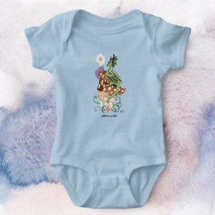 Body Para Bebê Flores de Fantasia do Dragão Verde-Cogumelo
