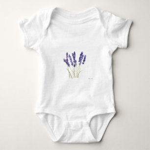 Body Para Bebê Flores de lavanda roxa natureza floral aquarela