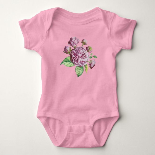 Body Para Bebê Flores do Jardim de Camélias Rosas (Frente)