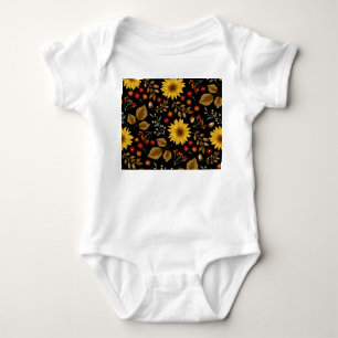 Body Para Bebê Flores do Sol do outono: Fundo Preto do Mapeador