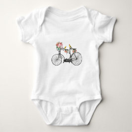 Body Para Bebê Flores e Aves Românticas De Bicicletas De Vintagem