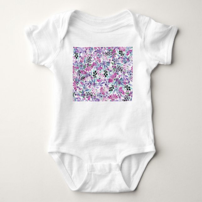 Body Para Bebê Flores e Berries Roxos: Aquarela (Frente)