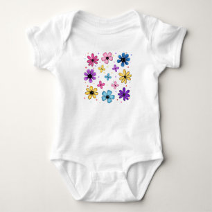 Body Para Bebê Flores e Borboletas Brilhantes e Coloridas
