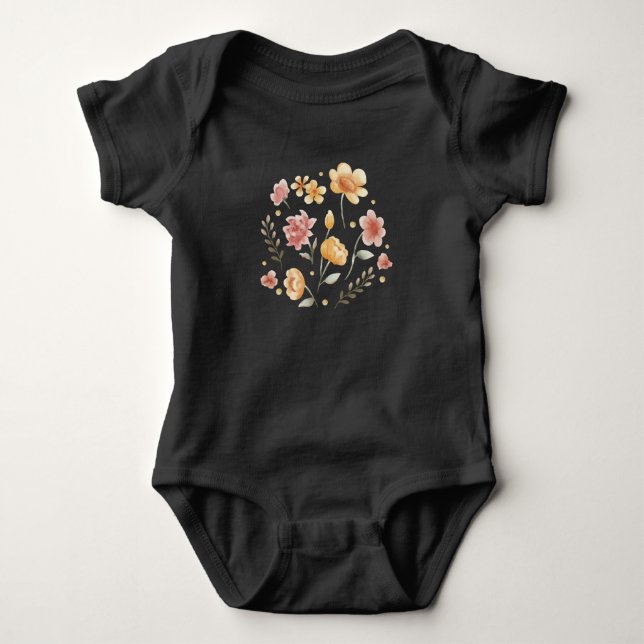 Body Para Bebê Flores e folhas de cor d'água (Frente)