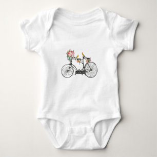 Body Para Bebê Flores e Pássaros Românticos De Bicicletas