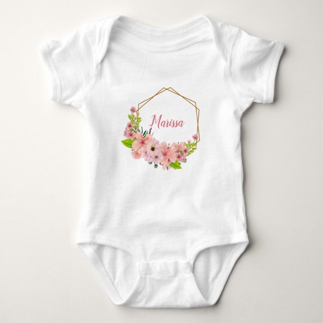 Body Para Bebê Flores em Aquarela Rosa - Personalizado (Frente)