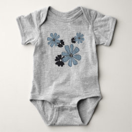 Body Para Bebê Flores Gráficas Azuis Retrodivertidas