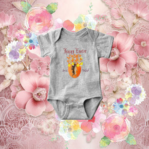 Body Para Bebê Flores Laranja Felz pascoa Coelhinho De Ovo Divert