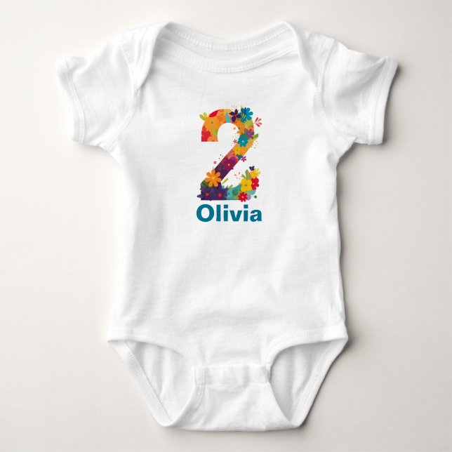 Body Para Bebê Flores - Personalizável para Duas segundos anivers (Frente)