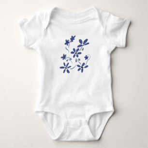 Body Para Bebê Flores Românticas Azuis