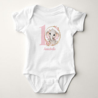 Body Para Bebê Flores Rosa-Elefante-Cinza