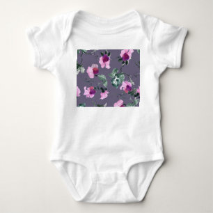 Body Para Bebê Flores roxas: padrão uniforme de aquarela.