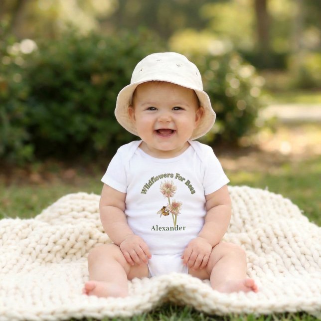 Body Para Bebê Flores Silvestres Pequenos Polinizadores Personali (Personalized Little Pollinators Wildflowers Baby Bodysuit)