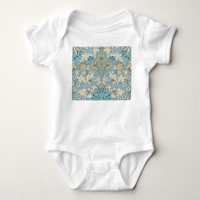Body Para Bebê Flores venenosas, folhagem azul clara sem costura (Frente)