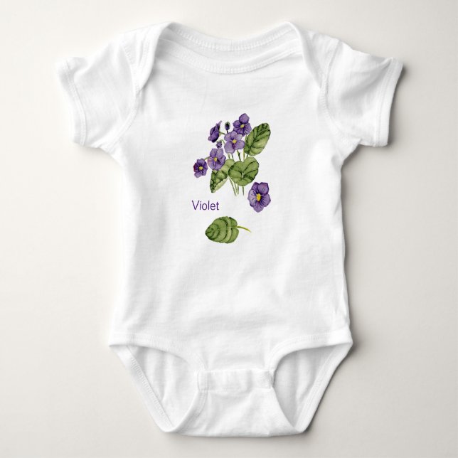 Body Para Bebê Flores violetas cor d'água roxa (Frente)