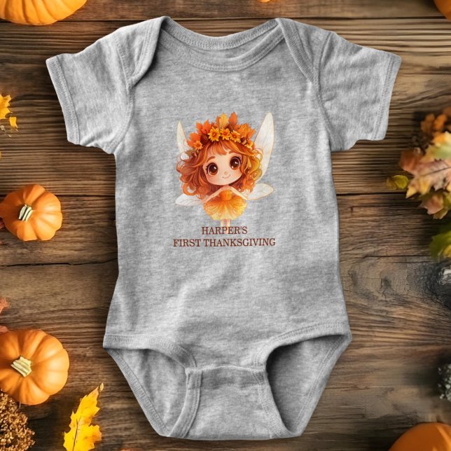 Body Para Bebê Florestas de Leite de outono (This stunning baby bodysuit design features soft fall colors with an illustration of an Autumn fairy)