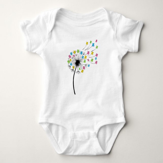 Body Para Bebê Flying cute bears dandelion flow (Frente)