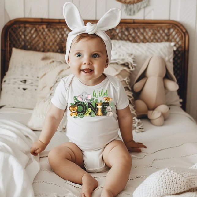 Body Para Bebê Fofa Fera Selvagem Animais de Safari na Selva Prim (Criador carregado)