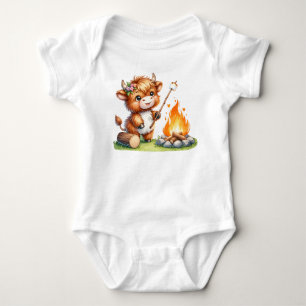Body Para Bebê Fofa Vaca Highland Smores Acampamento