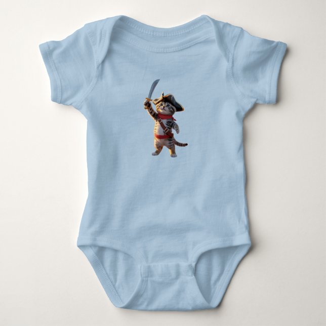 Body Para Bebê Fofinho Gato Malhado Pirata (Frente)