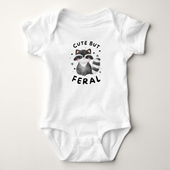 Body Para Bebê Fofo Mas Feral, Racoon Engraçado Meme (Frente)