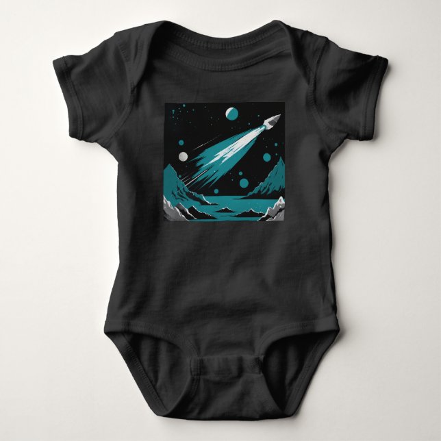 Body Para Bebê Foguete Espacial – Bodysuit Cinza e Azul para Bebê (Frente)