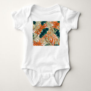 Body Para Bebê Folhas de bege verde tropical, padrão sem costura.