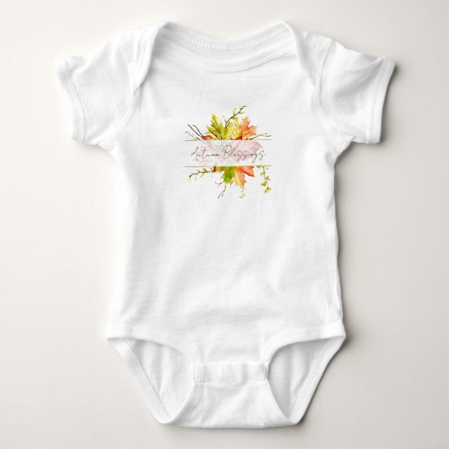 Body Para Bebê Folhas de bordo de outono com texto personalizado  (Frente)