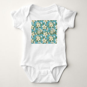 Body Para Bebê Folhas de Verde Flores de Água Brancas