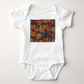Body Para Bebê Folhas exóticas em denim, impressão sem costura.