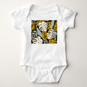 Body Para Bebê Folhas tropicais: padrão de colheita escura.