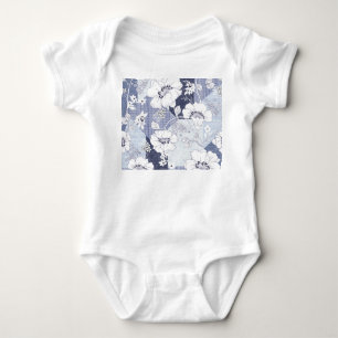 Body Para Bebê Folheto de flores de Denim, padrão perfeito.