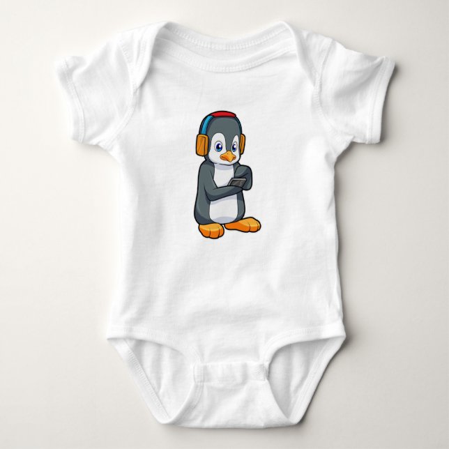 Body Para Bebê Fone de ouvido para música pinguim (Frente)