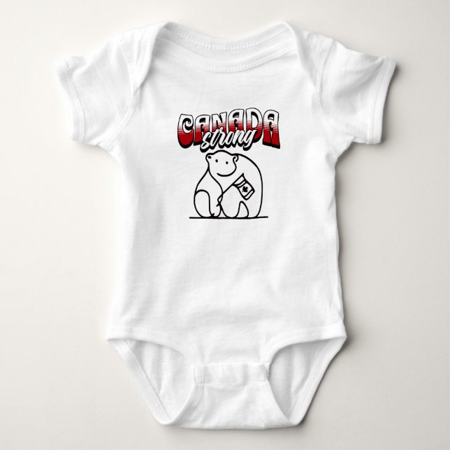 Body Para Bebê Forte Urso Polar do Canadá com Bandeira do Canadá (Frente)